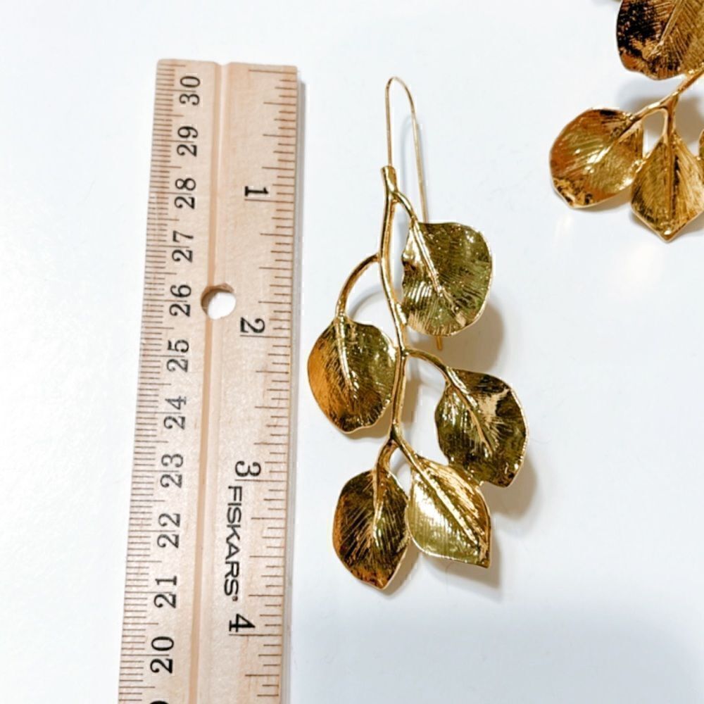Gold leaf dangle earrings M34 - Picture 5 of 6
